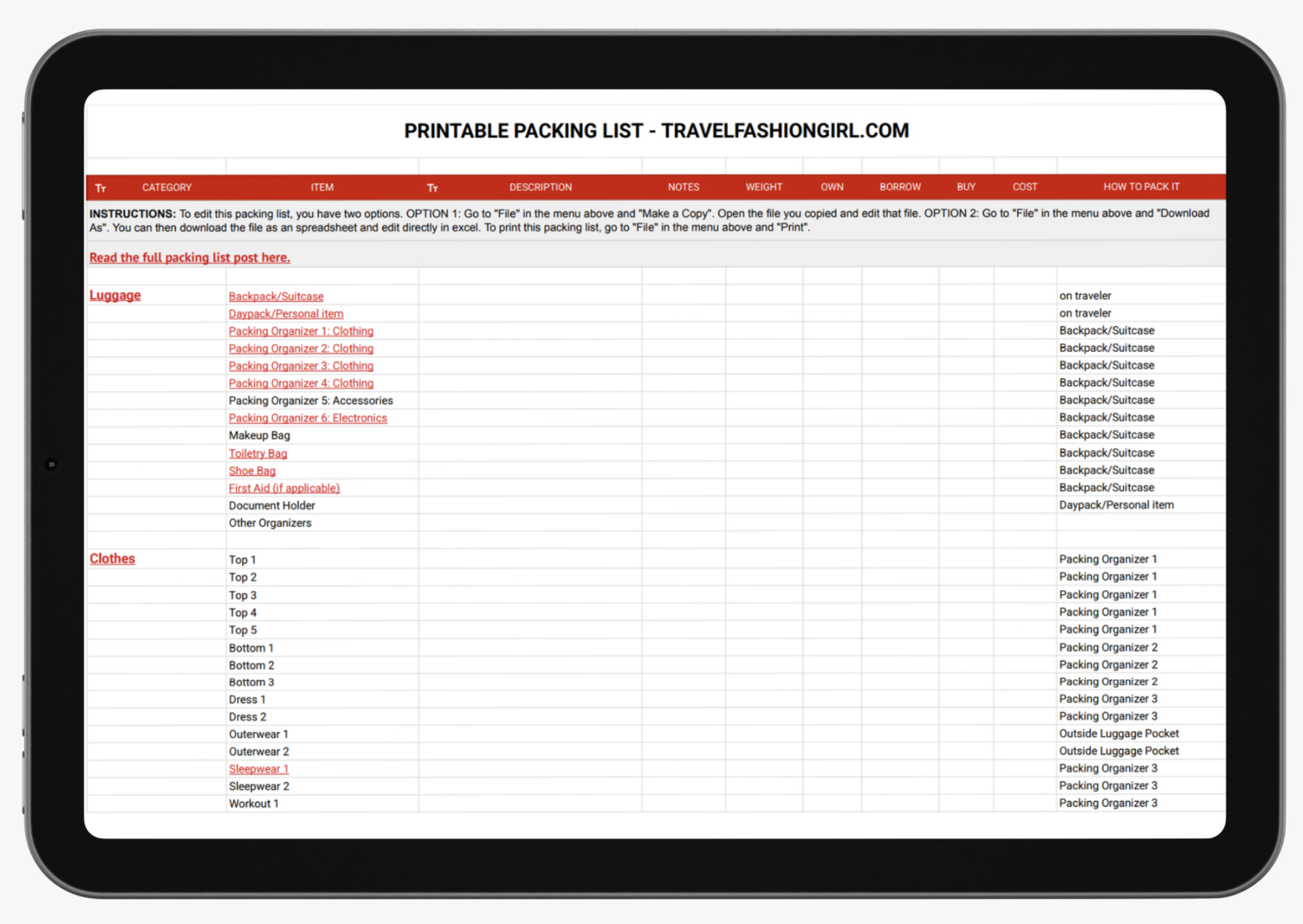 Get the Ultimate Packing List